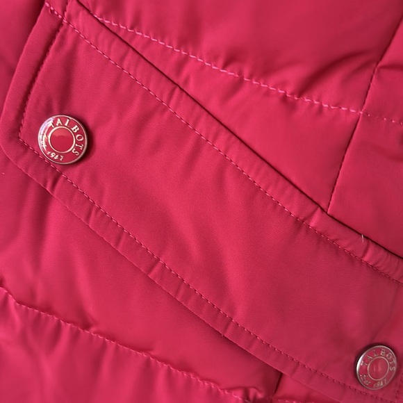 TALBOTS DUCK DOWN PINK HOODED PUFFER VEST WITH FAUX FUR TRIM - Picture 4 of 8